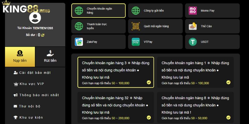 Nạp Tiền King88 Nhanh Chóng Nhận Ngay Ưu Đãi 8.888KVND